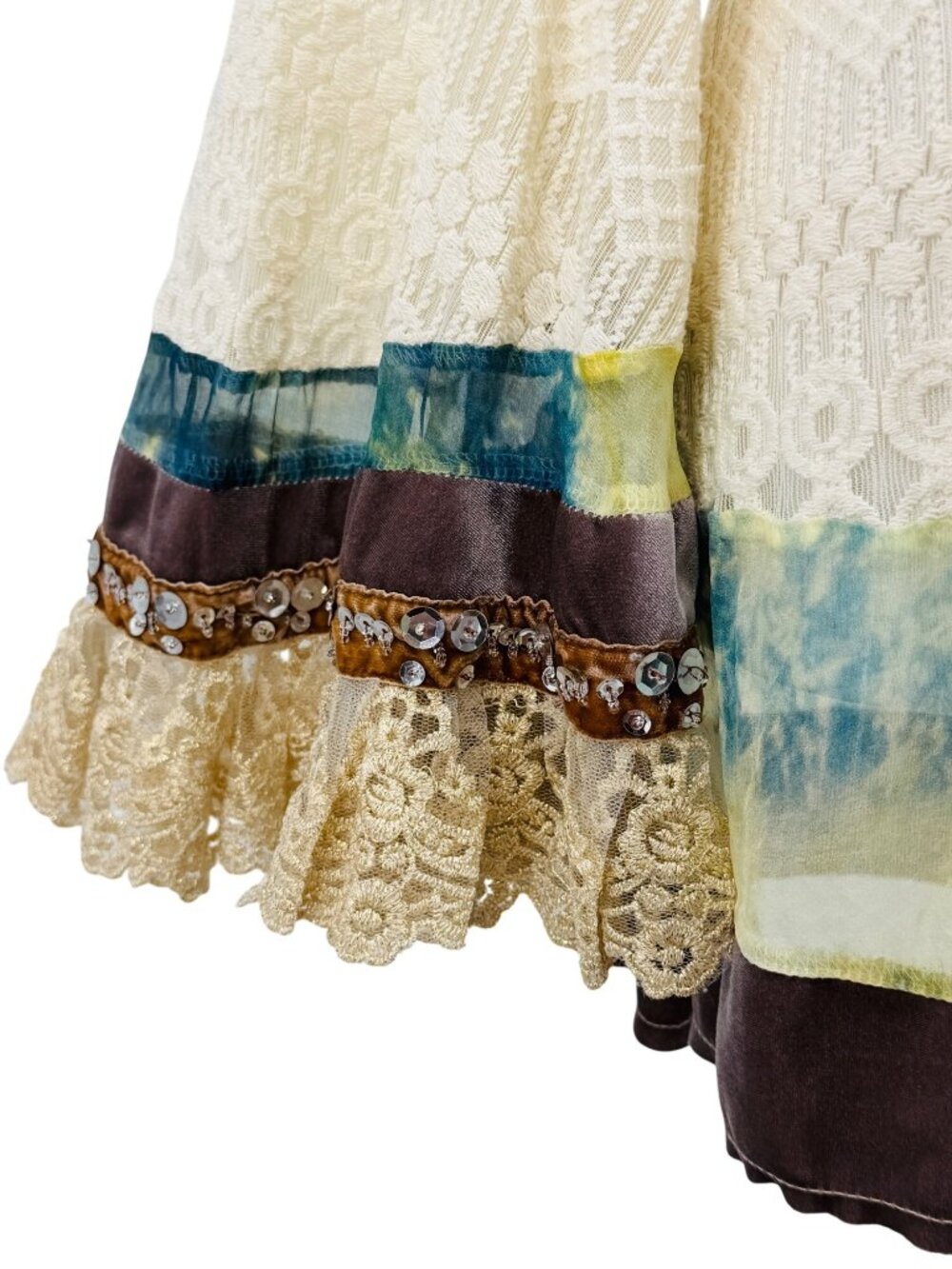 RARE Free People Embellished Bell Sleeve Lace Tunic Mini Dress S/M | Boho Indie - Picture 7 of 17